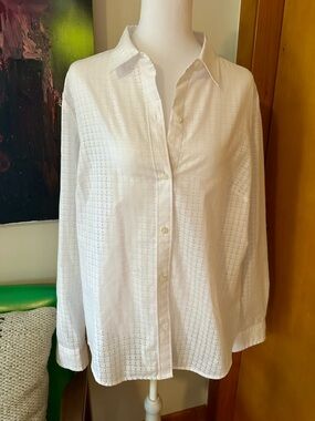 Nautica White Button-Down Shirt with Subtle Anchor Pattern